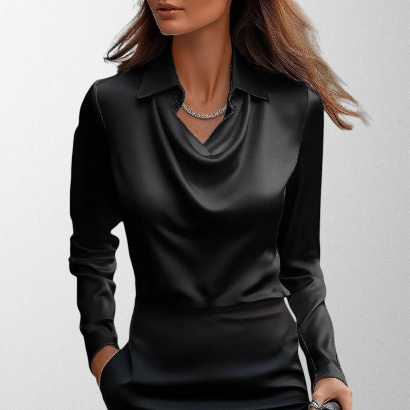 Sylvie™ Blúz – Luxus Fényű, Pliszírozott Nyakkivágással