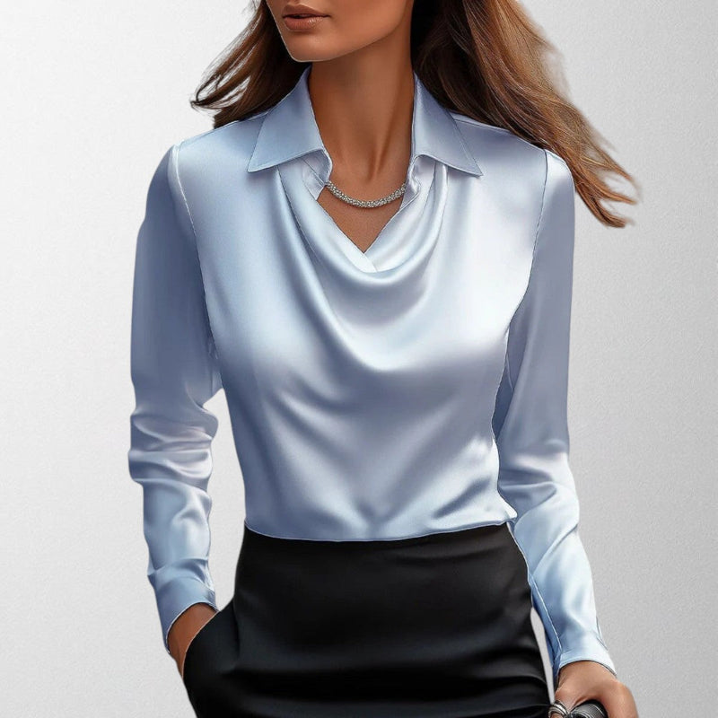 Sylvie™ Blúz – Luxus Fényű, Pliszírozott Nyakkivágással