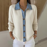 LÉONIE™ Denim Galléros Kötött Pulóver – Modern Elegancia