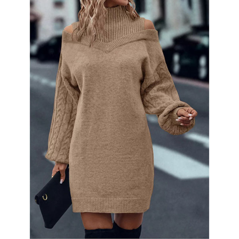 Laira™  Kleid mit hohem Kragen und Zopfmuster