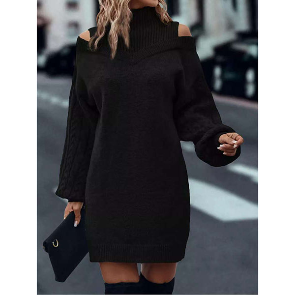 Laira™  Kleid mit hohem Kragen und Zopfmuster